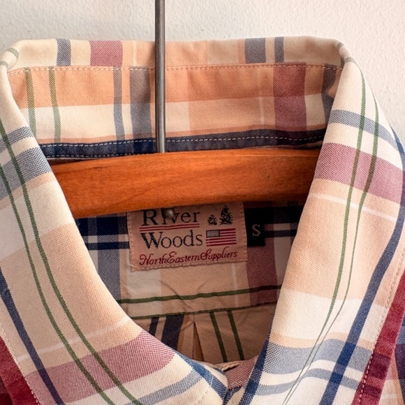 Vintage RIVER WOODS Plaid Casual dress shirt SMALL Men's USA - Picture 3 of 6